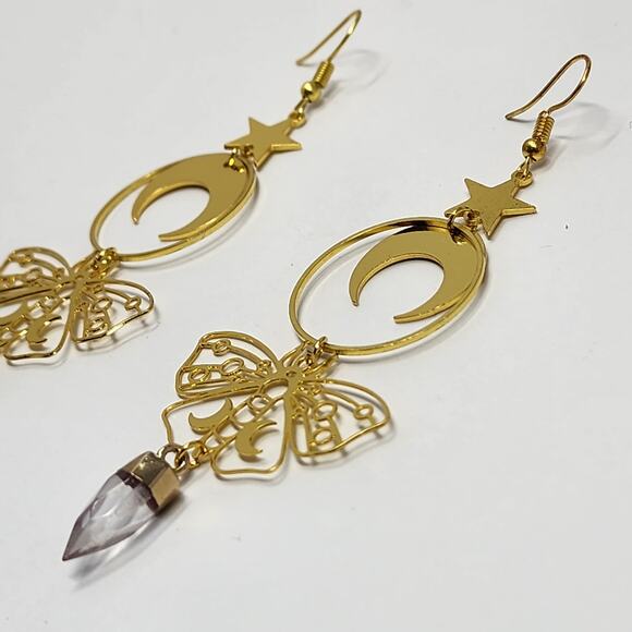 Celestial Butterfly Quartz Crystal Earrings - Picture 4 of 6